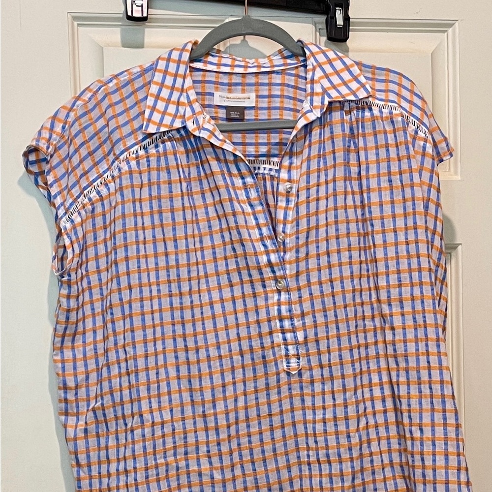 Anthropologie Blue and Orange Checkered Shirt
